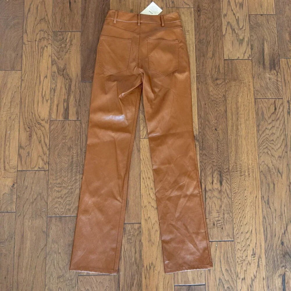 NWT A.L.C. Freddie $395 Vegan Leather Straight Leg Pant in Cognac, Size 00 - Picture 7 of 9